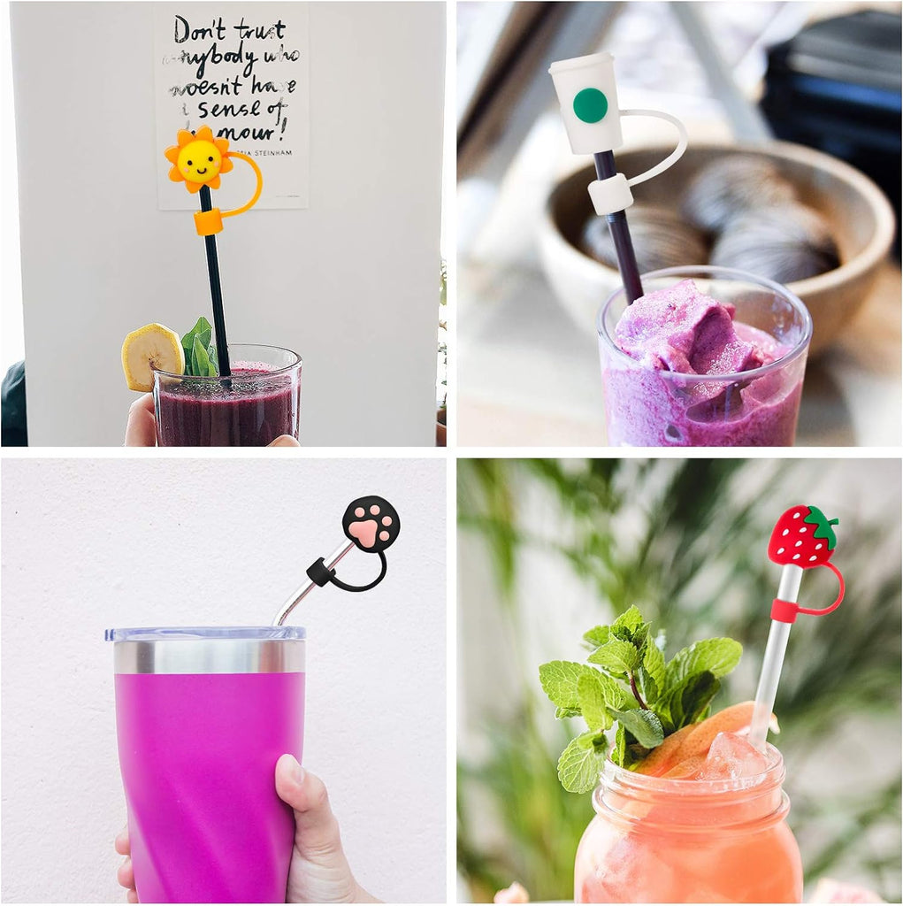 24 Pieces Straw Covers Cap Silicone Straw Tips Cover Reusable Drinking Straw Tips Lids Adorable Dust-proof Straw Plugs for 6-8 mm Straws (Cute Style) - MY RITA