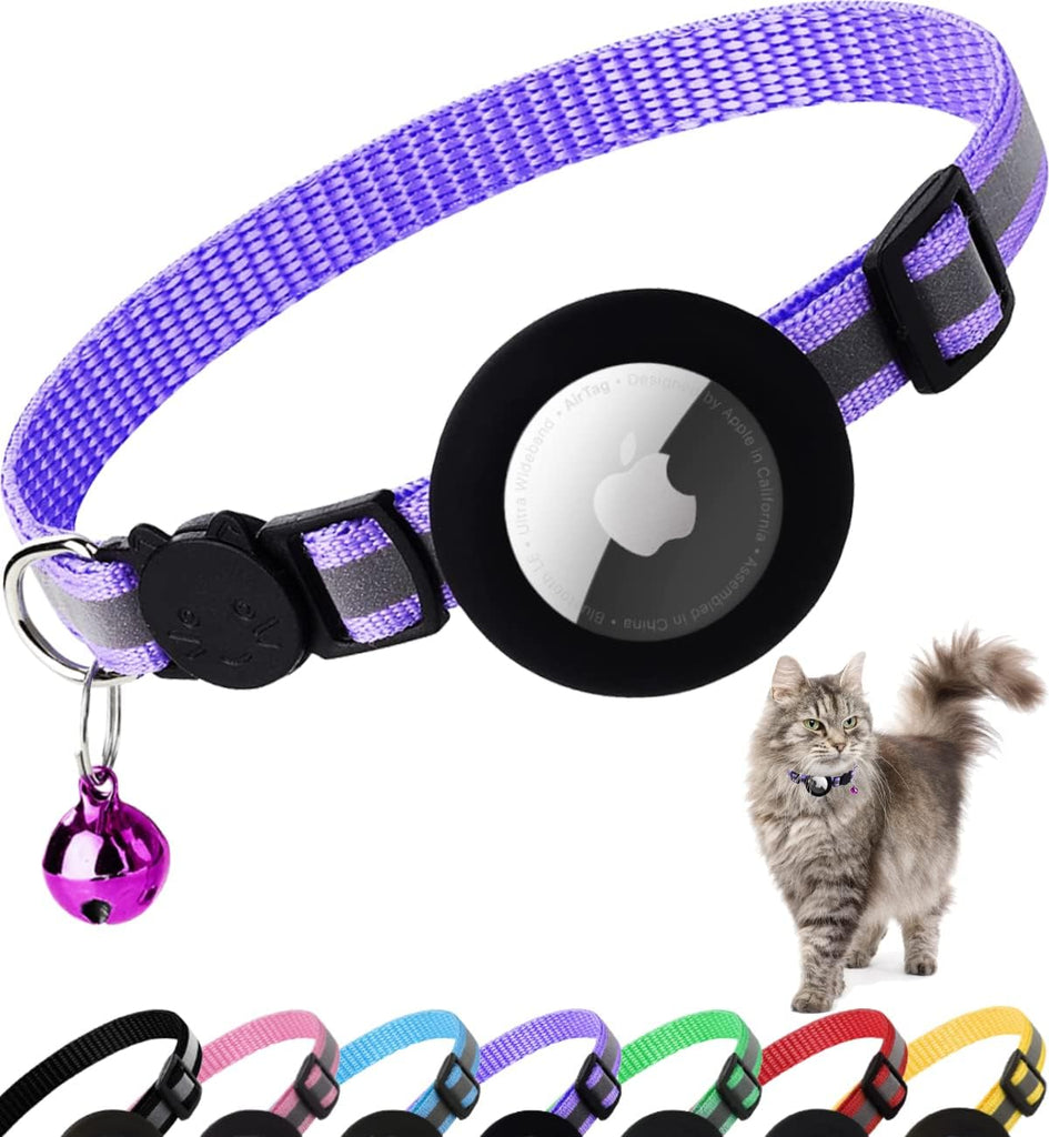 Airtag Cat Collar Breakaway, Reflective Kitten Collar with Apple Air Tag Holder and Bell for Girl Boy Cats, 0.4 Inches in Width and Lightweight(Black) - MY RITA