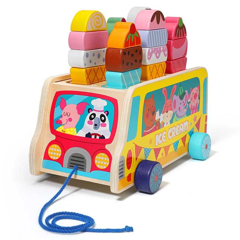 Play House trailer children's educational wooden ice cream drag car shape color cognitive matching Factory made educational toy - MY RITA