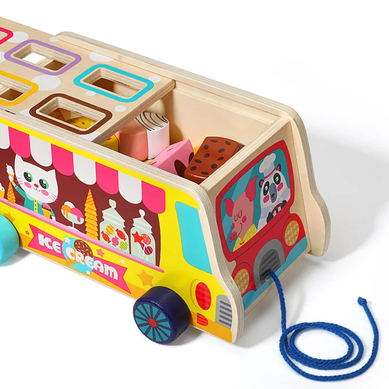 Play House trailer children's educational wooden ice cream drag car shape color cognitive matching Factory made educational toy - MY RITA
